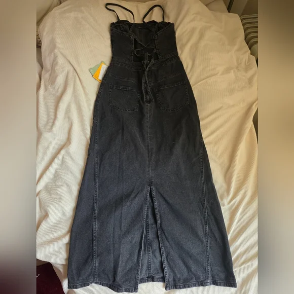Zara Strappy Denim Maxi Dress Black Sze S BNWT - Picture 9 of 15